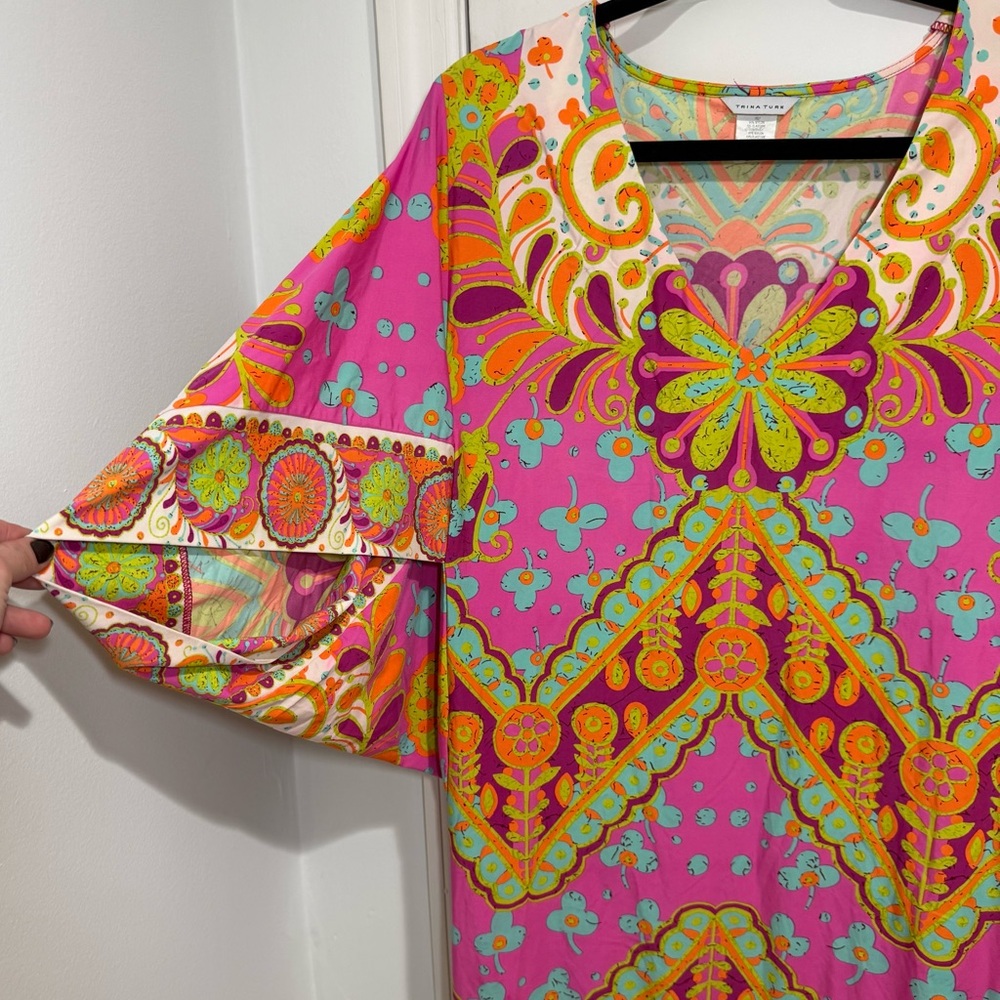 Y2K Trina Turk V-Neck Woodblock Floral Swim Cover-Up Dress - Picture 11 of 13